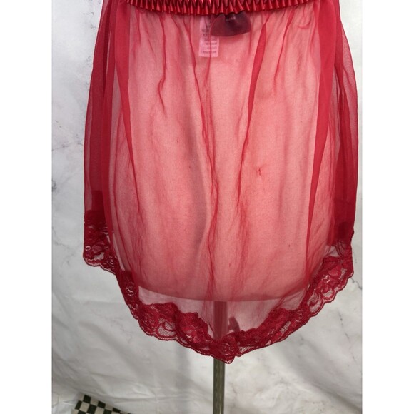 Vtg Fredericks Of Hollywood Red Babydoll Nightie Dress sz M Lingerie Mesh Gothic - Picture 6 of 15